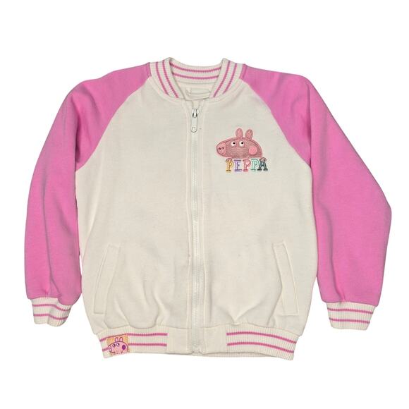 Peppa Pig Varsity Jacket Girls Size 116 6 Embroidered Full Zip Cartoon Knit - Picture 1 of 8